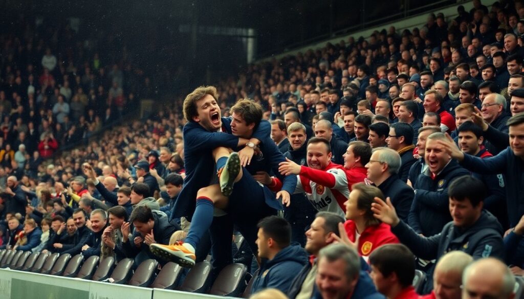 Эмоциональный ландшафт английского трибуна: радость, гнев, эхо побед - иллюстрация