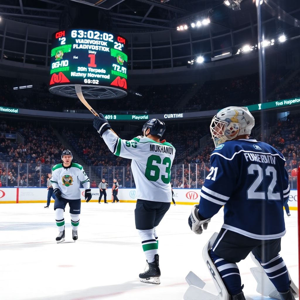 Гол Тимура Муханова в овертайме принес Торпедо победу над Адмиралом 3:2 в КХЛ